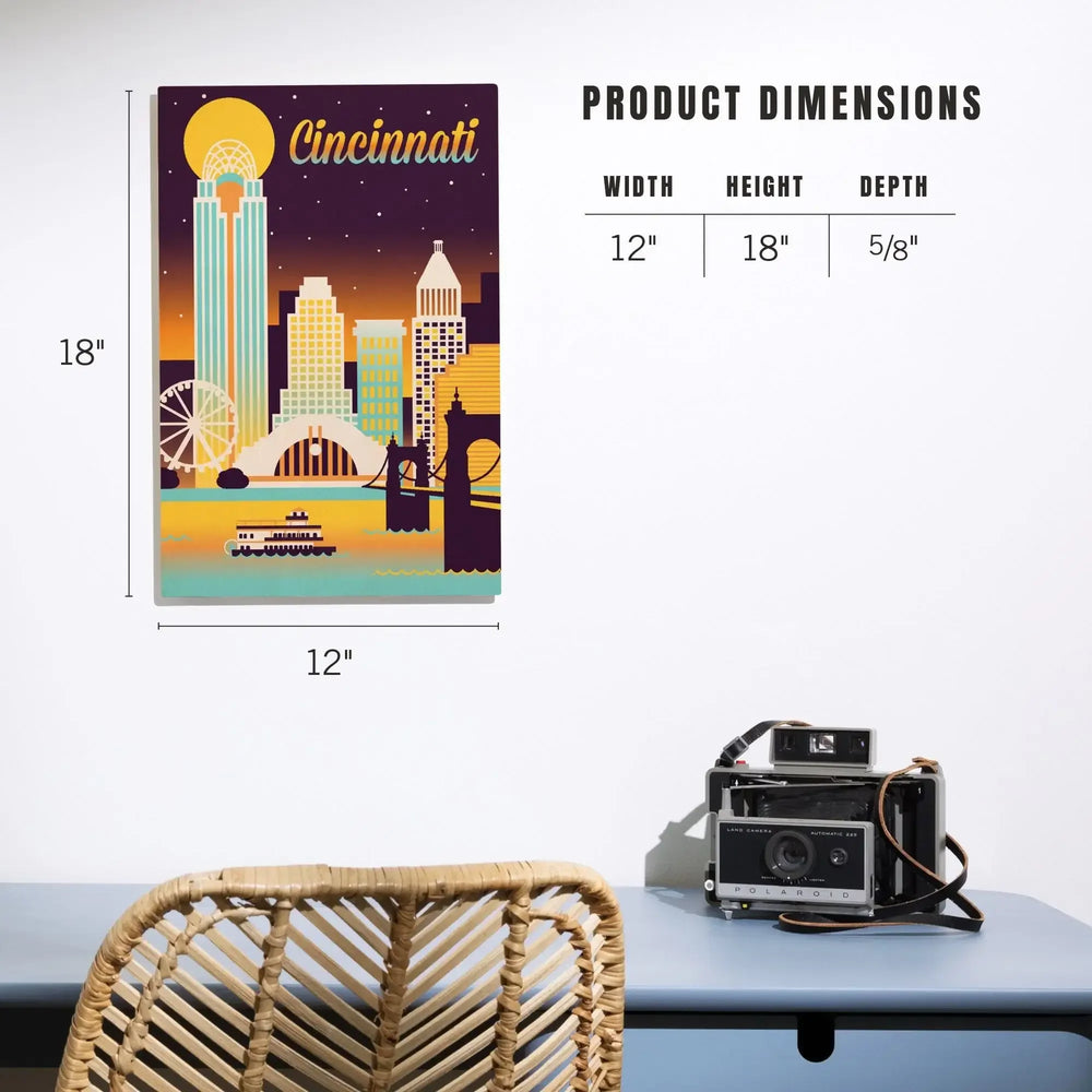 Cincinnati, Ohio, Retro Skyline Chromatic Series, Lantern Press Artwork, Wood Signs and Postcards - Lantern Press