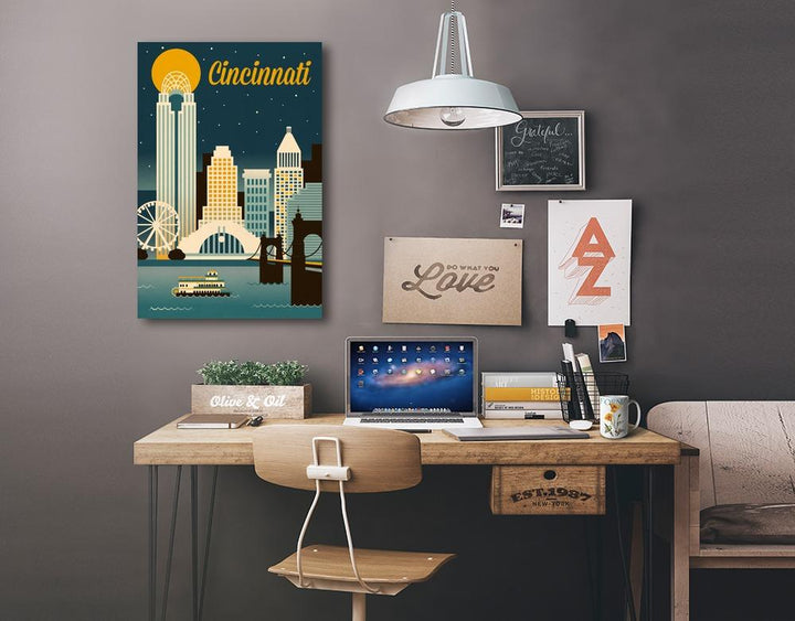 Cincinnati, Ohio, Retro Skyline Classic Series, Lantern Press Artwork, Stretched Canvas Canvas Lantern Press 