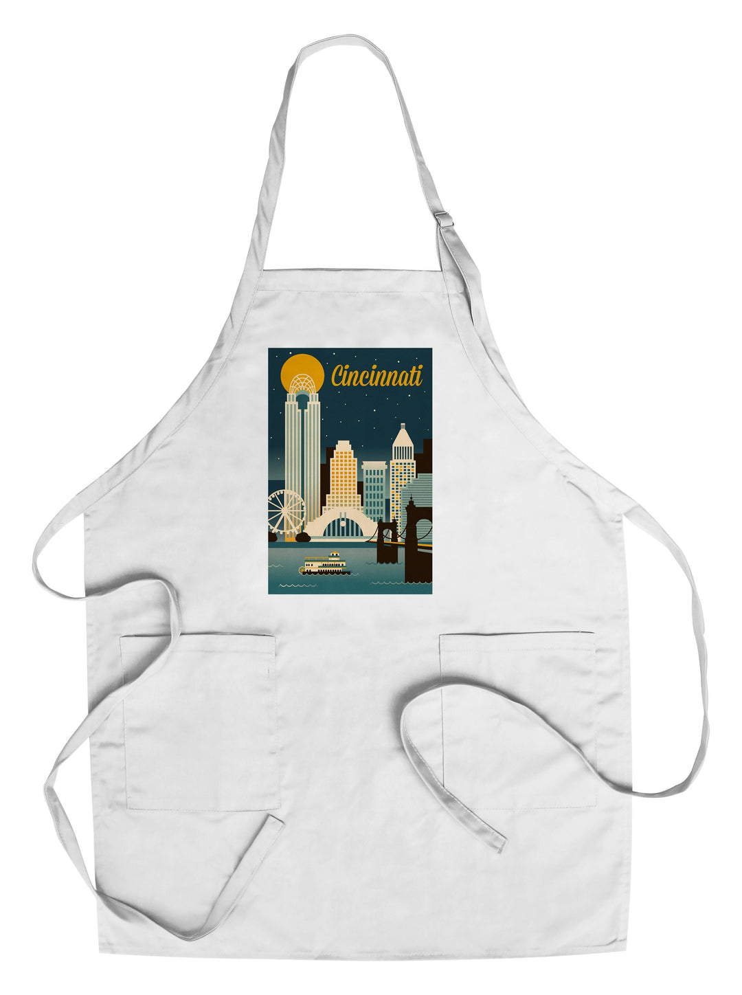 Cincinnati, Ohio, Retro Skyline Classic Series, Lantern Press Artwork, Towels and Aprons Kitchen Lantern Press Chef's Apron 