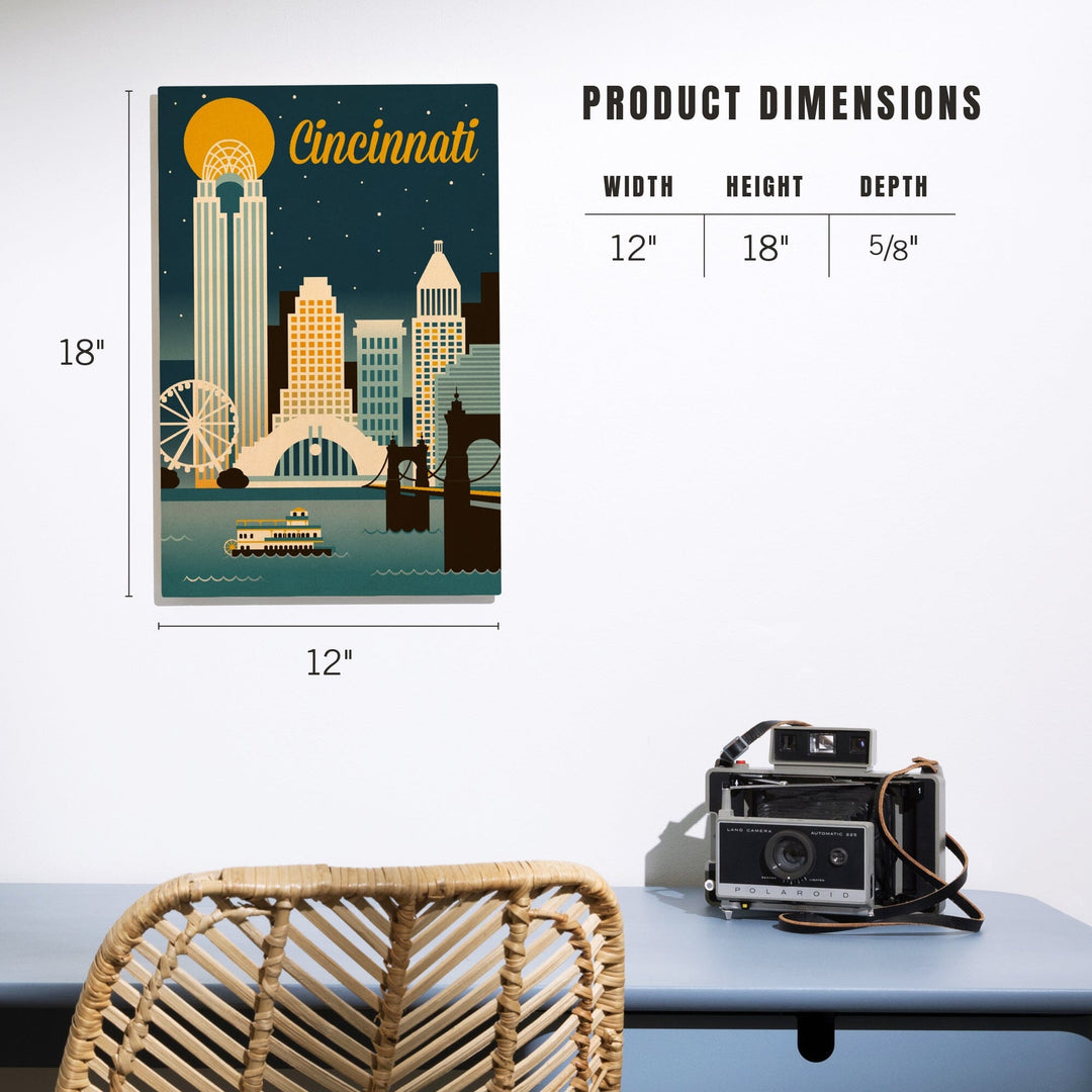 Cincinnati, Ohio, Retro Skyline Classic Series, Lantern Press Artwork, Wood Signs and Postcards Wood Lantern Press 