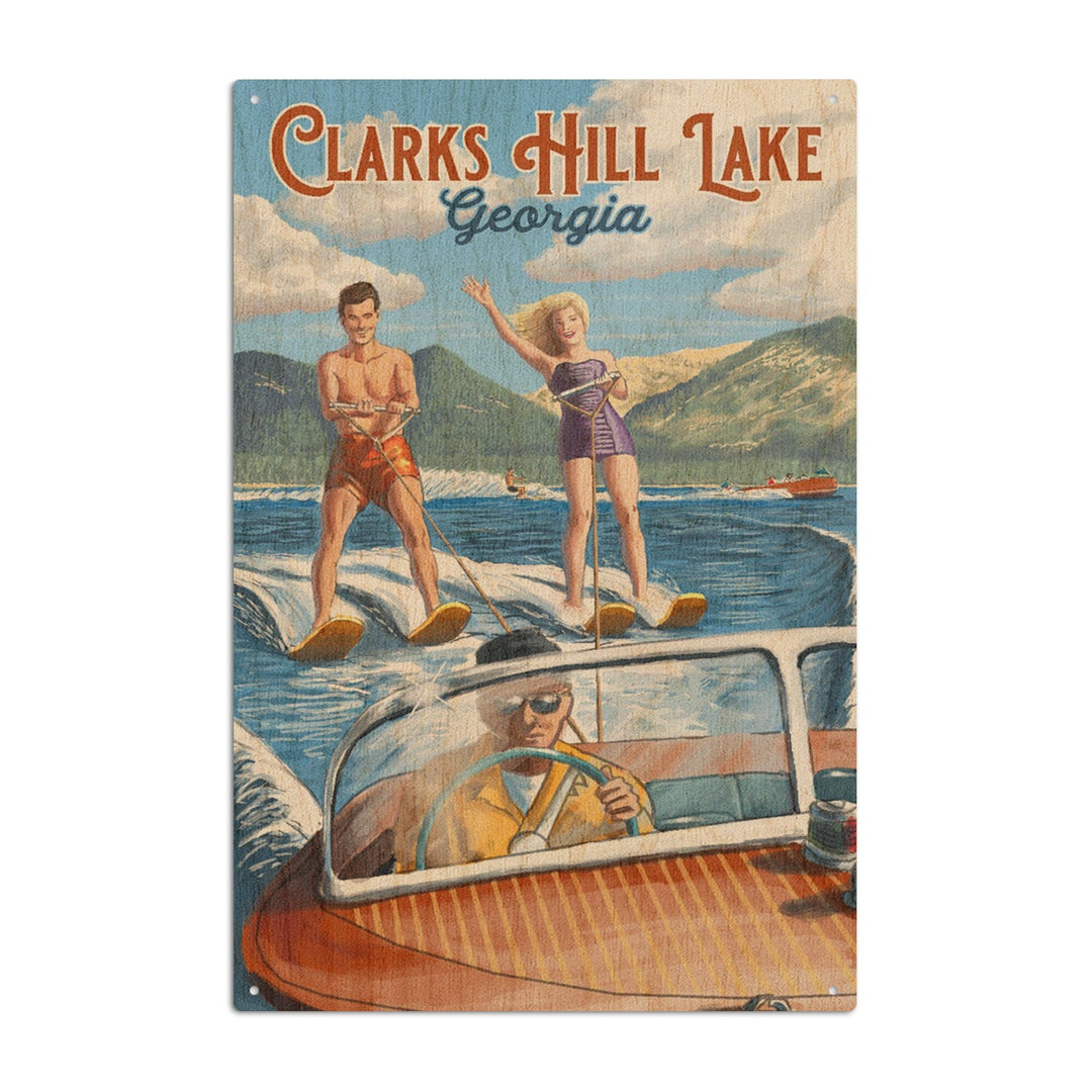 Clarks Hill Lake, Georgia, Water Skiing Scene, Lantern Press Poster, Wood Signs and Postcards Wood Lantern Press 6x9 Wood Sign 