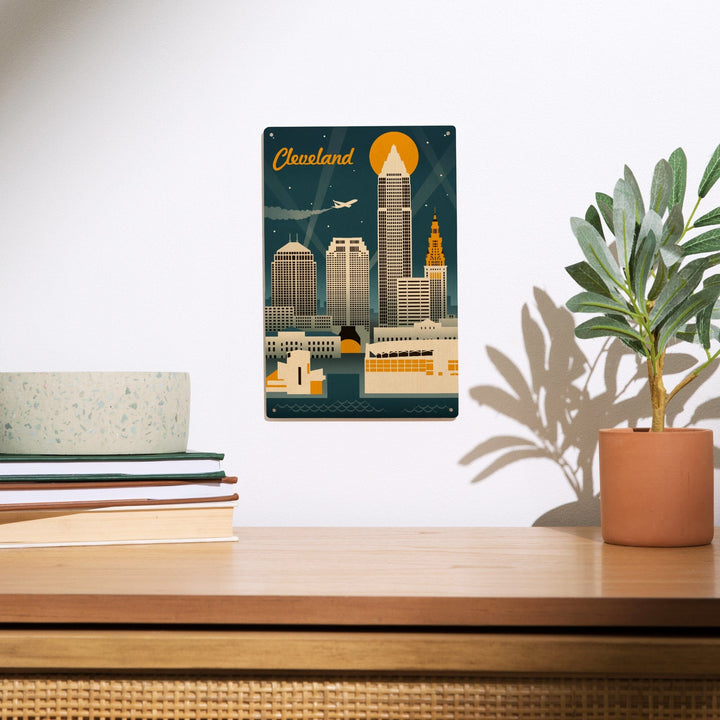 Cleveland, Ohio, Retro Skyline, Lantern Press Artwork, Wood Signs and Postcards Wood Lantern Press 