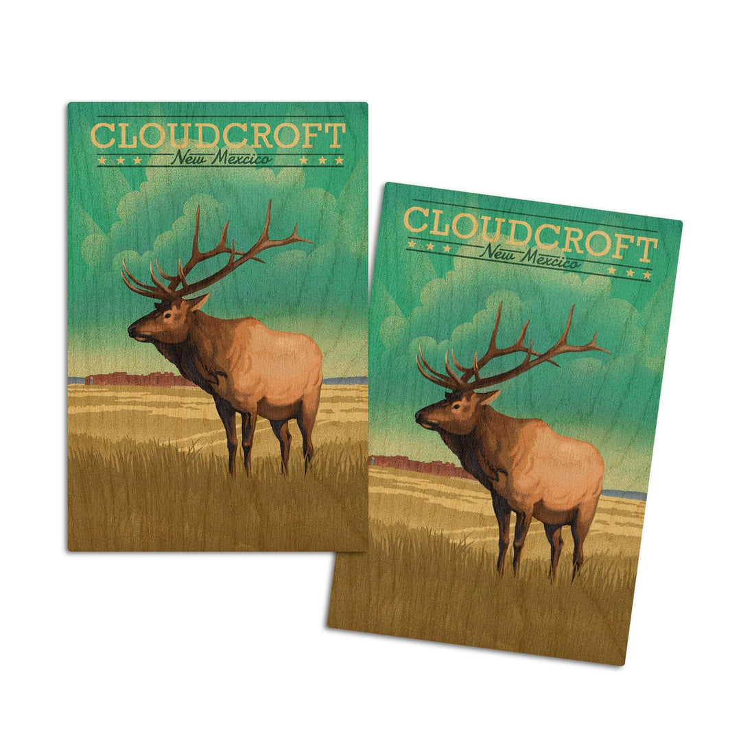 Cloudcroft, New Mexico, Elk, Lithograph, Lantern Press Artwork, Wood Signs and Postcards Wood Lantern Press 4x6 Wood Postcard Set 