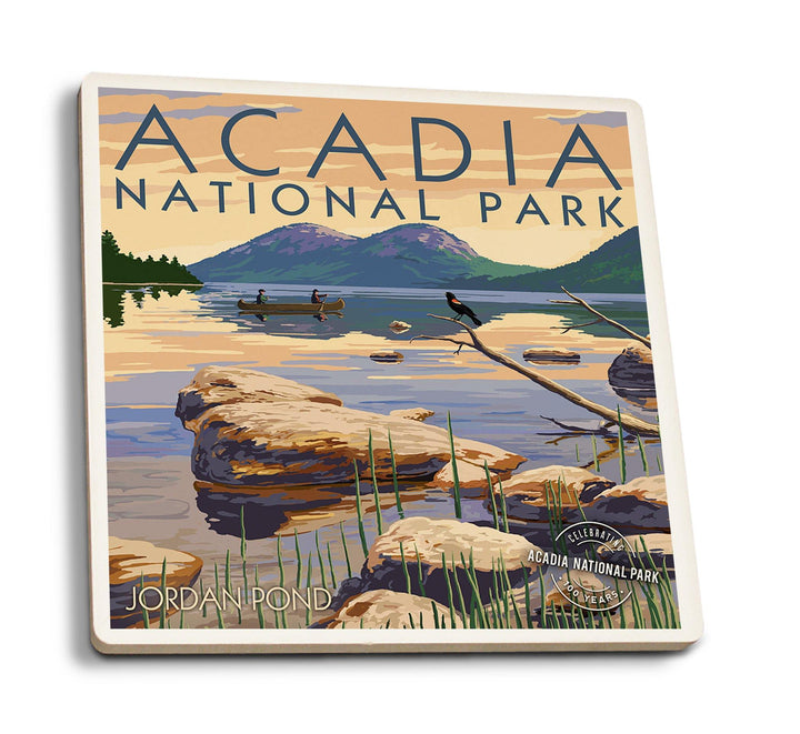 Coaster (Acadia National Park, Maine - Celebrating 100 Years - Jordan Pond - Lantern Press Artwork) Coaster Nightingale Boutique Coaster Pack 