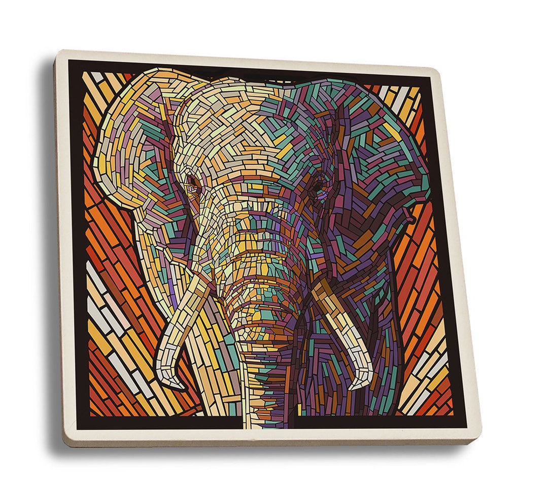 Coaster (African Elephant - Paper Mosaic - Lantern Press Artwork) Coaster Nightingale Boutique Coaster Set 