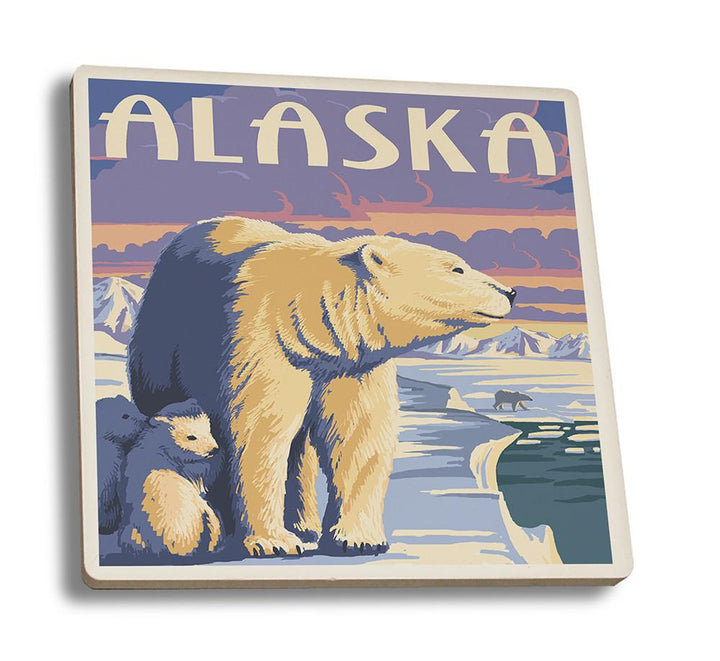 Coaster (Alaska - Polar Bear at Sunrise - Lantern Press Artwork) Coaster Nightingale Boutique Coaster Set 