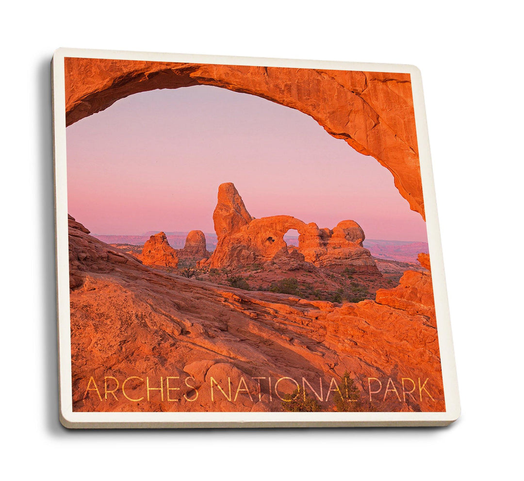 Coaster (Arches National Park, Utah - Pink Sky - Lantern Press Photography) Coaster Nightingale Boutique Coaster Pack 