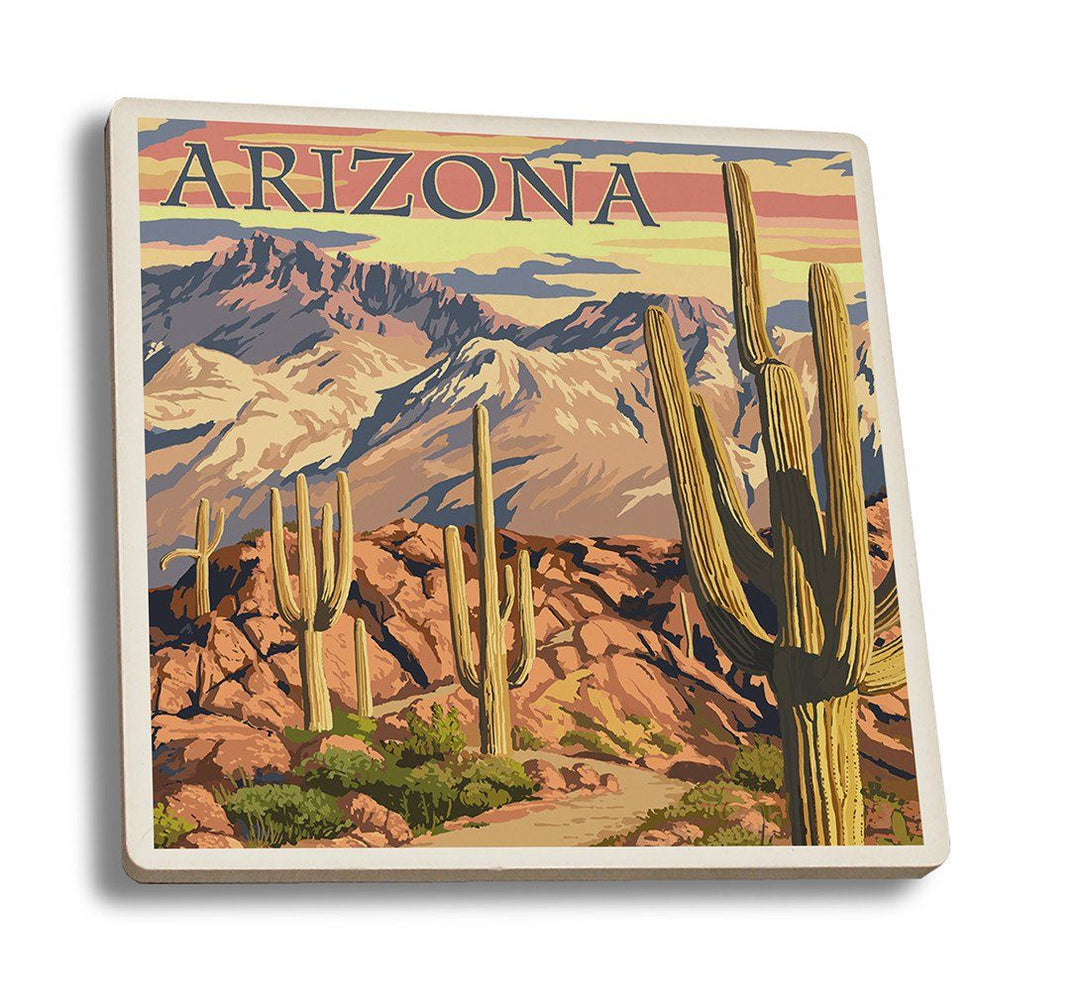 Coaster (Arizona - Desert Cactus Trail Scene at Sunset - Lantern Press Artwork) Coaster Nightingale Boutique Coaster Set 