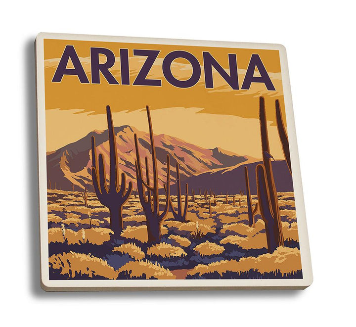 Coaster (Arizona - Desert Scene with Cactus - Lantern Press Artwork) Coaster Nightingale Boutique Coaster Set 