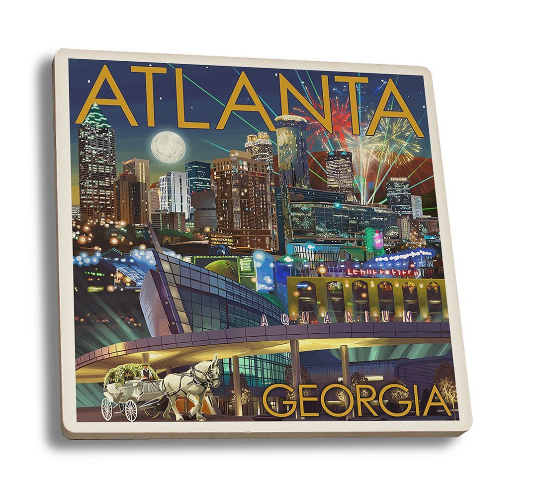 Coaster (Atlanta, Georgia - Skyline at Night - Lantern Press Artwork) Coaster Nightingale Boutique Coaster Set 