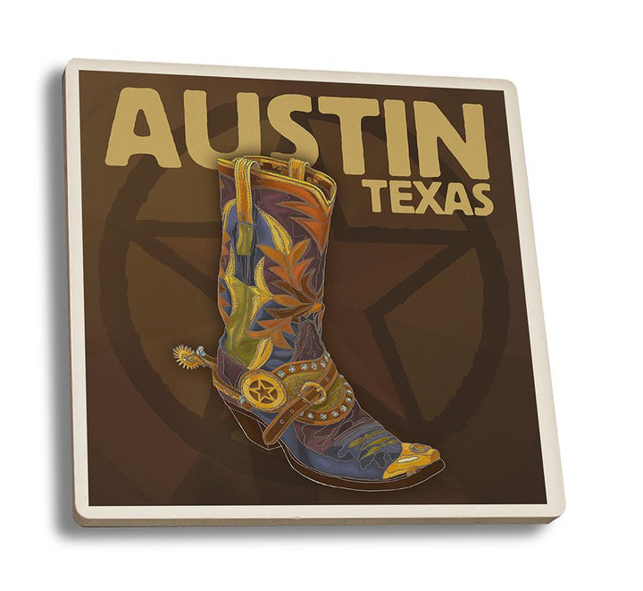 Coaster (Austin, Texas - Boot & Star - Lantern Press Artwork) Coaster Nightingale Boutique Coaster Set 
