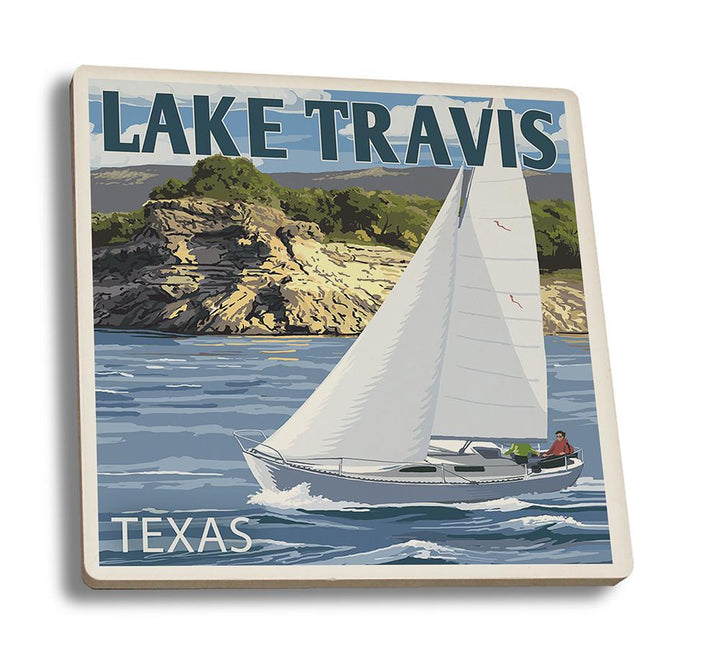 Coaster (Austin, Texas - Lake Travis Sailing Scene - Lantern Press Artwork) Coaster Nightingale Boutique Coaster Set 