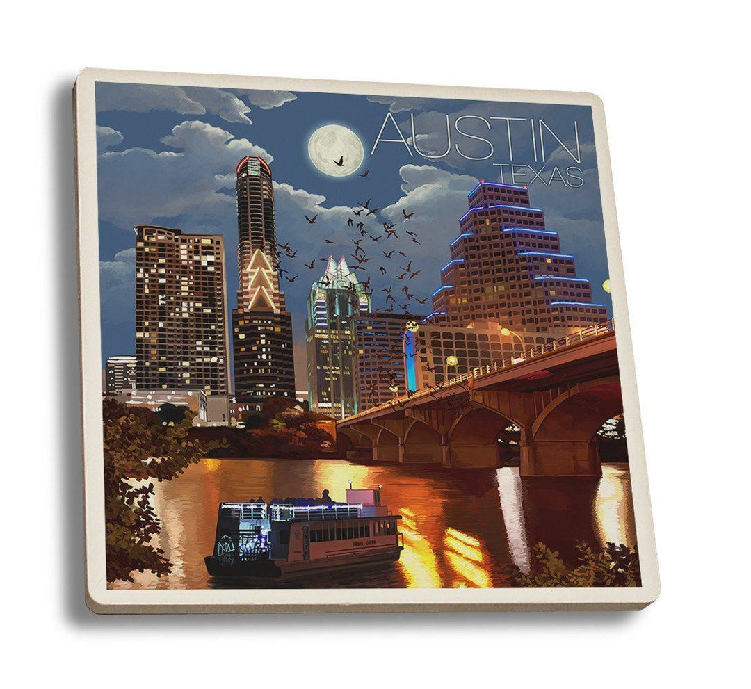 Coaster (Austin, Texas - Skyline at Night - Lantern Press Artwork) Coaster Nightingale Boutique Coaster Set 