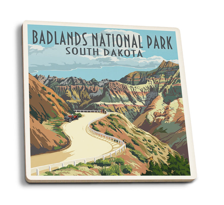 Coaster (Badlands National Park, South Dakota - Road Scene - Lantern Press Artwork) Coaster Nightingale Boutique Coaster Pack 