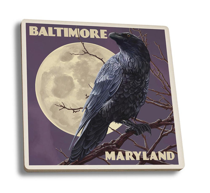 Coaster (Baltimore, Maryland - Raven and Moon Purple Sky - Lantern Press Artwork) Coaster Nightingale Boutique Coaster Set 