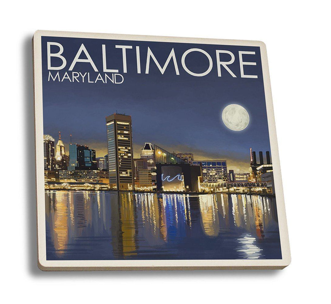 Coaster (Baltimore, Maryland - Skyline at Night - Lantern Press Photography) Coaster Nightingale Boutique Coaster Set 
