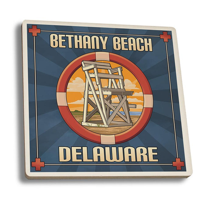 Coaster (Bethany Beach, Delaware - Lifeguard Chair - Lantern Press Artwork) Coaster Nightingale Boutique Coaster Set 