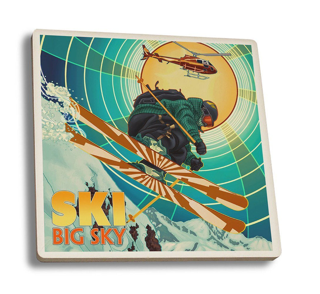 Coaster (Big Sky, Montana - Heli-Skiing - Lantern Press Artwork) Coaster Nightingale Boutique Coaster Set 