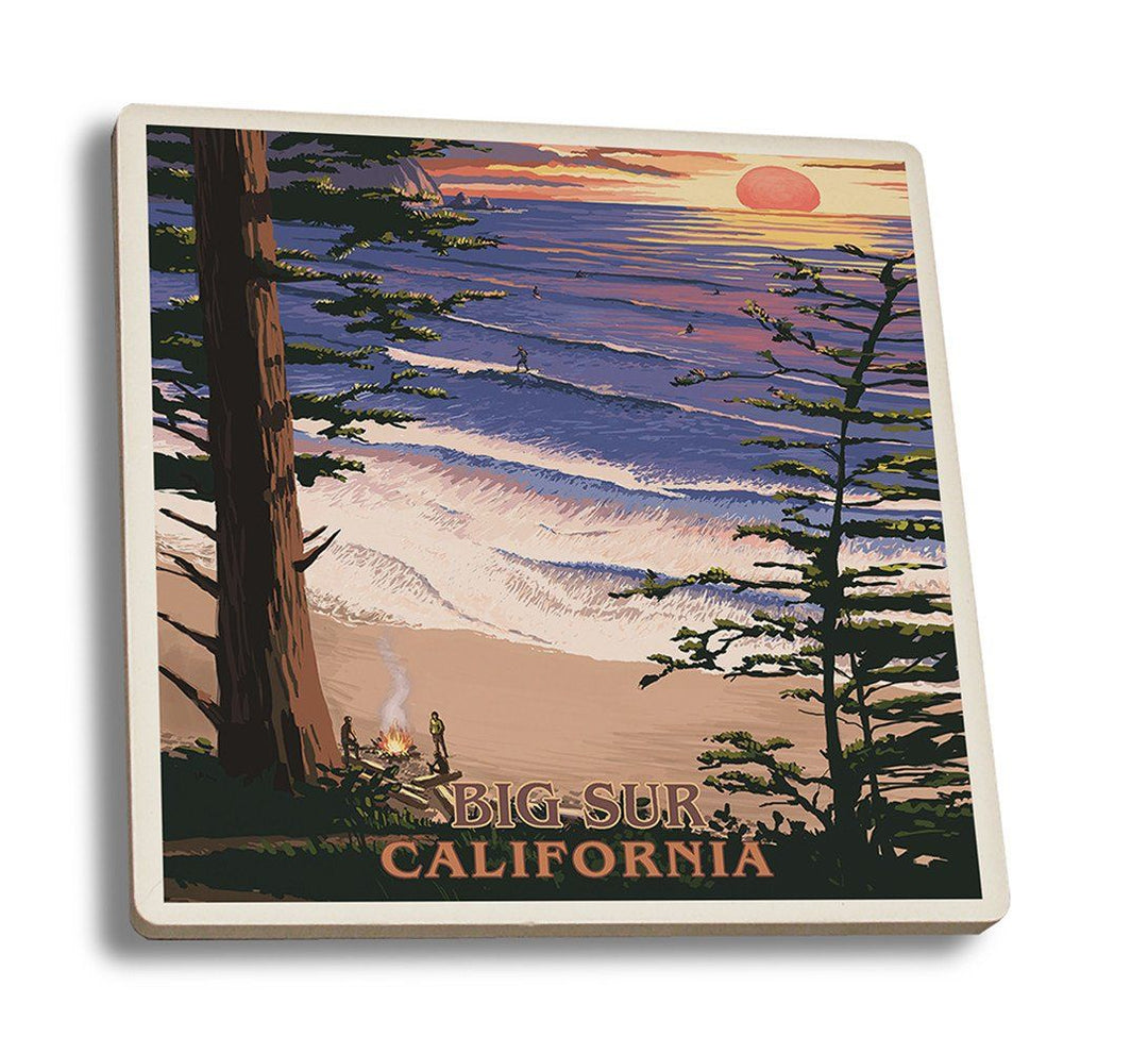 Coaster (Big Sur, California - Surfing and Sunset - Lantern Press Artwork) Coaster Nightingale Boutique Coaster Set 