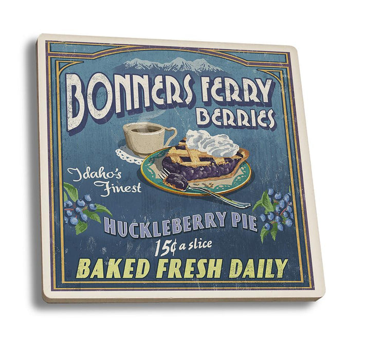 Coaster (Bonners Ferry, Idaho - Huckleberry Pie Vintage Sign - Lantern Press Artwork) Coaster Nightingale Boutique Coaster Set 