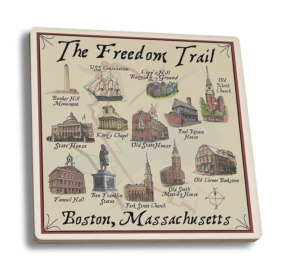 Coaster (Boston, Massachusetts - The Freedom Trail - Lantern Press Artwork) Coaster Nightingale Boutique Coaster Set 