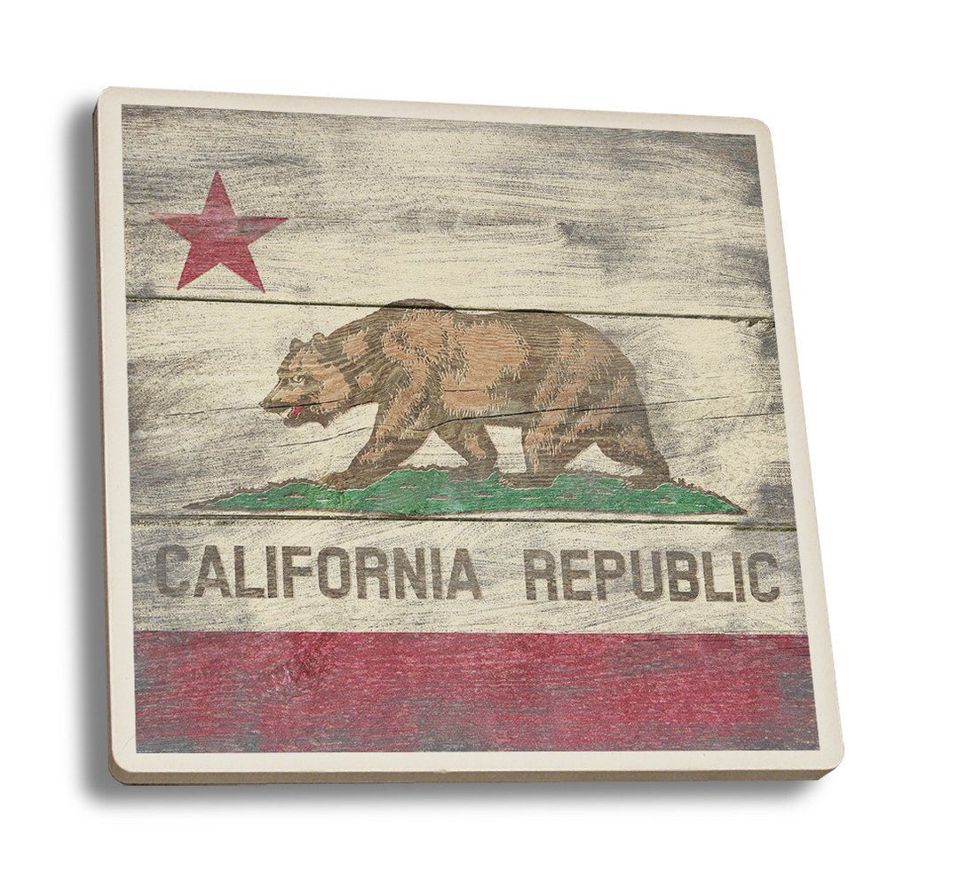 Coaster (California Flag - Barnwood Painting - Lantern Press Artwork) Coaster Nightingale Boutique Coaster Set 