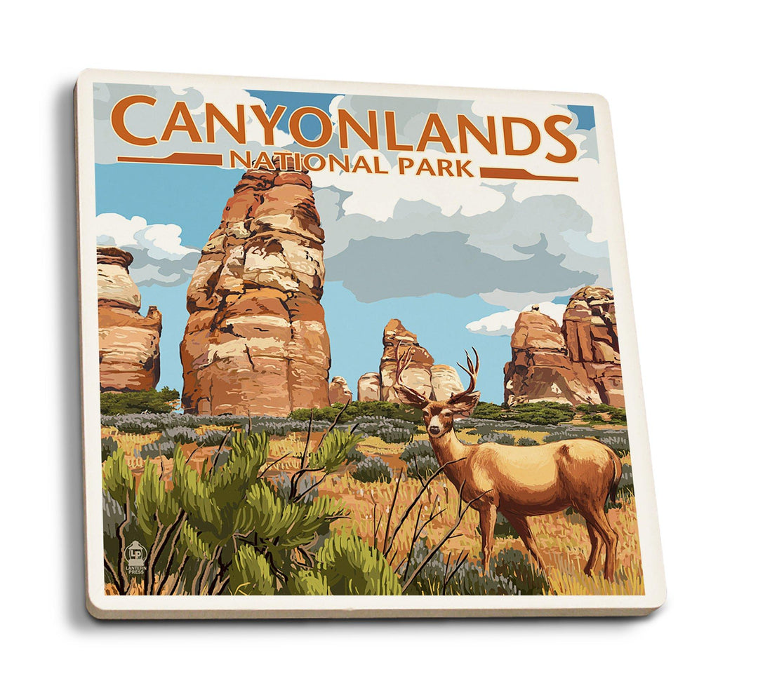 Coaster (Canyonlands National Park, Utah - Chesler & Deer - Lantern Press Artwork) Coaster Nightingale Boutique Coaster Pack 