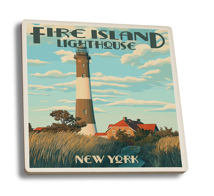 Coaster (Captree Island, New York - Fire Island Lighthouses - Lantern Press Artwork) Coaster Nightingale Boutique Coaster Set 