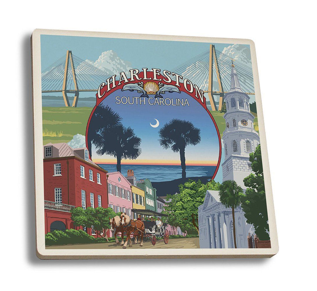 Coaster (Charleston, South Carolina - Town Views - Lantern Press Artwork) Coaster Nightingale Boutique Coaster Set 