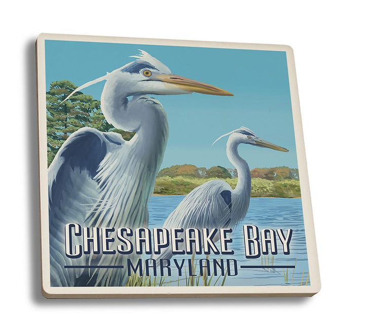 Coaster (Chesapeake Bay, Maryland - Blue Heron - Lantern Press Artwork) Coaster Nightingale Boutique Coaster Set 