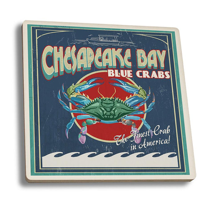 Coaster (Chesapeake Bay, Virginia - Blue Crab Vintage Sign - Lantern Press Artwork) Coaster Nightingale Boutique Coaster Set 