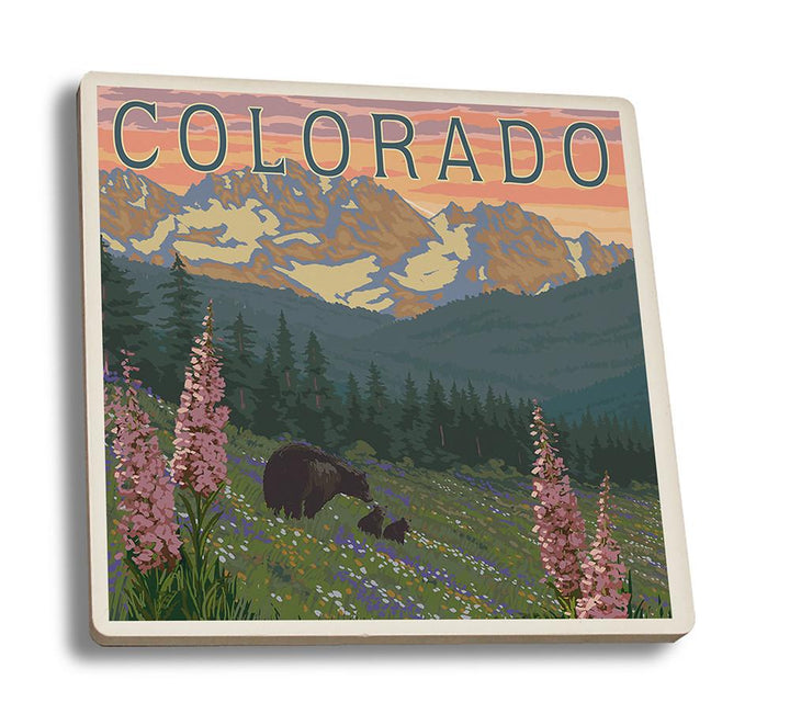 Coaster (Colorado - Bears & Spring Flowers - Lantern Press Artwork) Coaster Nightingale Boutique Coaster Set 