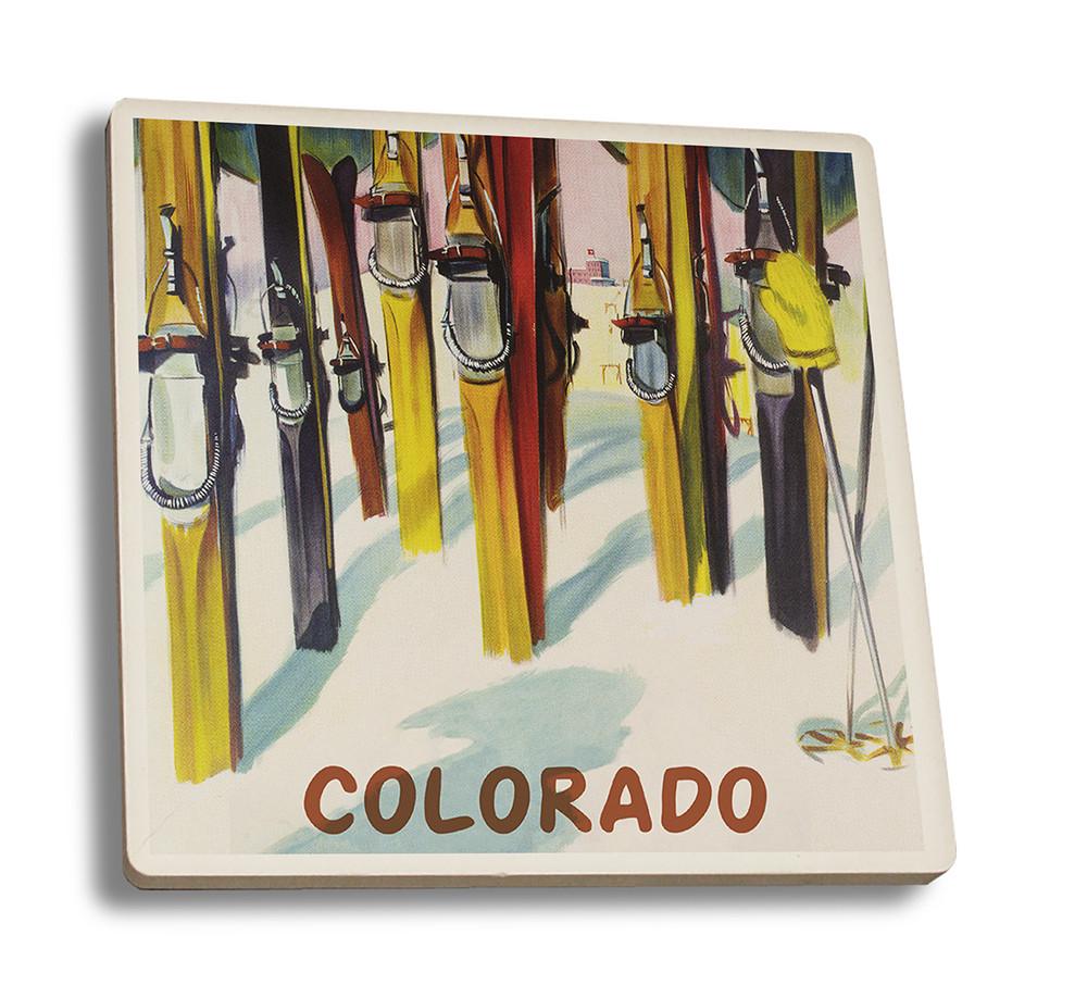 Coaster (Colorado - Colorful Skis - Lantern Press Artwork) Coaster Nightingale Boutique Coaster Set 
