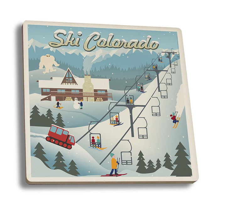 Coaster (Colorado - Retro Ski Resort - Lantern Press Artwork) Coaster Nightingale Boutique Coaster Set 