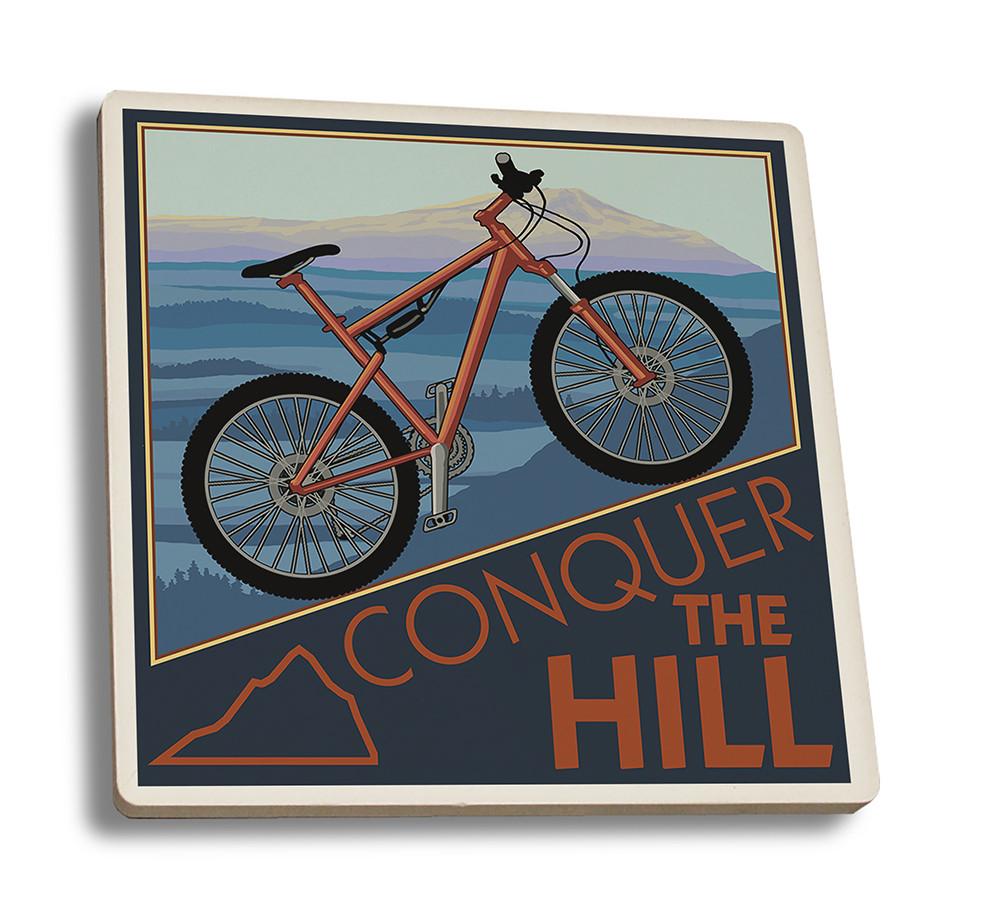 Coaster (Conquer the Hill - Mountain Bike - Lantern Press Artwork) Coaster Nightingale Boutique Coaster Set 