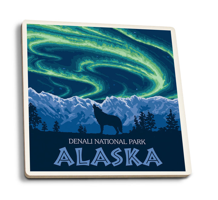 Coaster (Denali National Park, Alaska - Northern Lights - Lantern Press Artwork) Coaster Nightingale Boutique Coaster Pack 