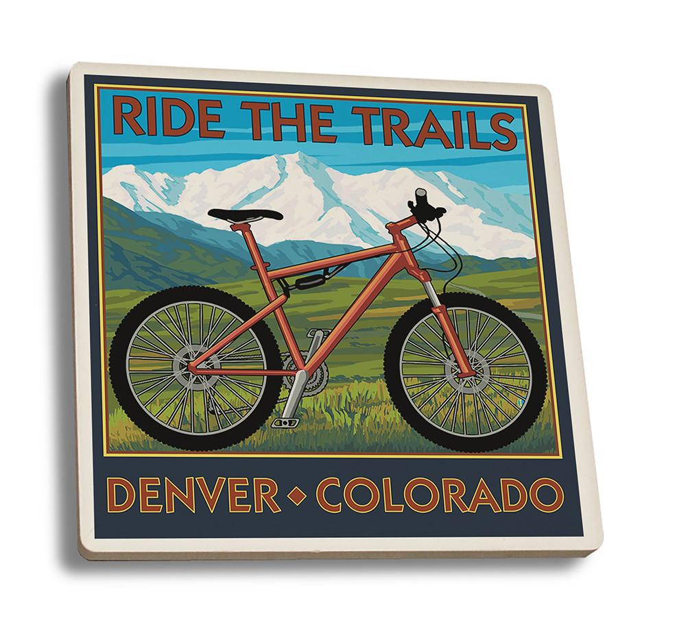 Coaster (Denver, Colorado - Mountain Bike Scene - Lantern Press Artwork) Coaster Nightingale Boutique Coaster Set 