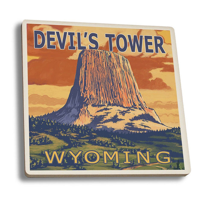Coaster (Devil's Tower, Wyoming - Lantern Press Artwork) Coaster Nightingale Boutique Coaster Set 