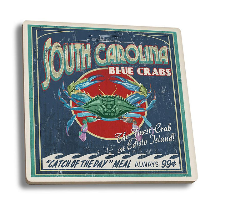 Coaster (Edisto Beach, South Carolina - Blue Crabs Vintage Sign - Lantern Press Artwork) Coaster Nightingale Boutique Coaster Set 