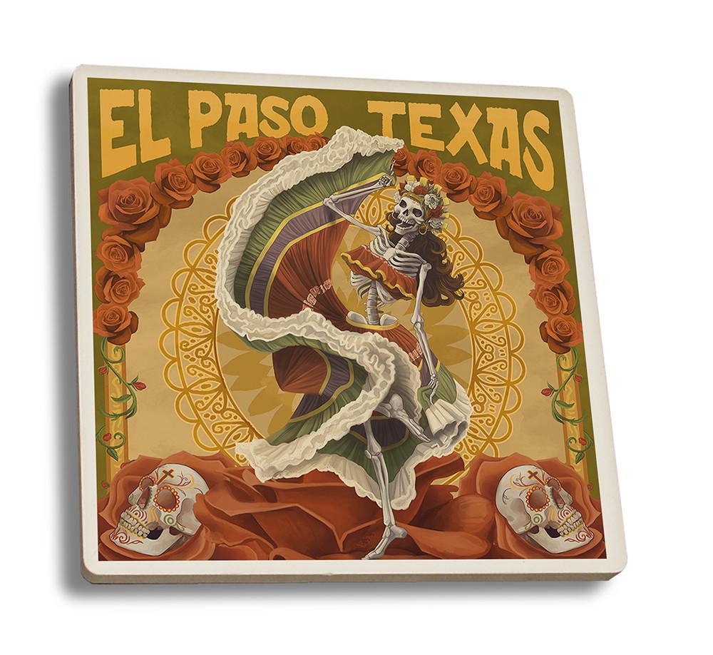 Coaster (El Paso, Texas - Day of the Dead Dancer - Lantern Press Artwork) Coaster Nightingale Boutique Coaster Set 