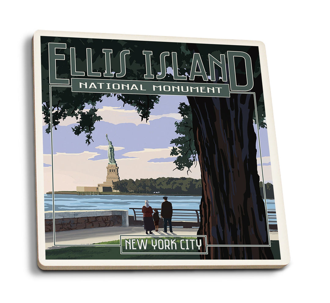 Coaster (Ellis Island National Monument - New York City - Statue of Liberty - Lantern Press Poster) Coaster Nightingale Boutique Coaster Pack 