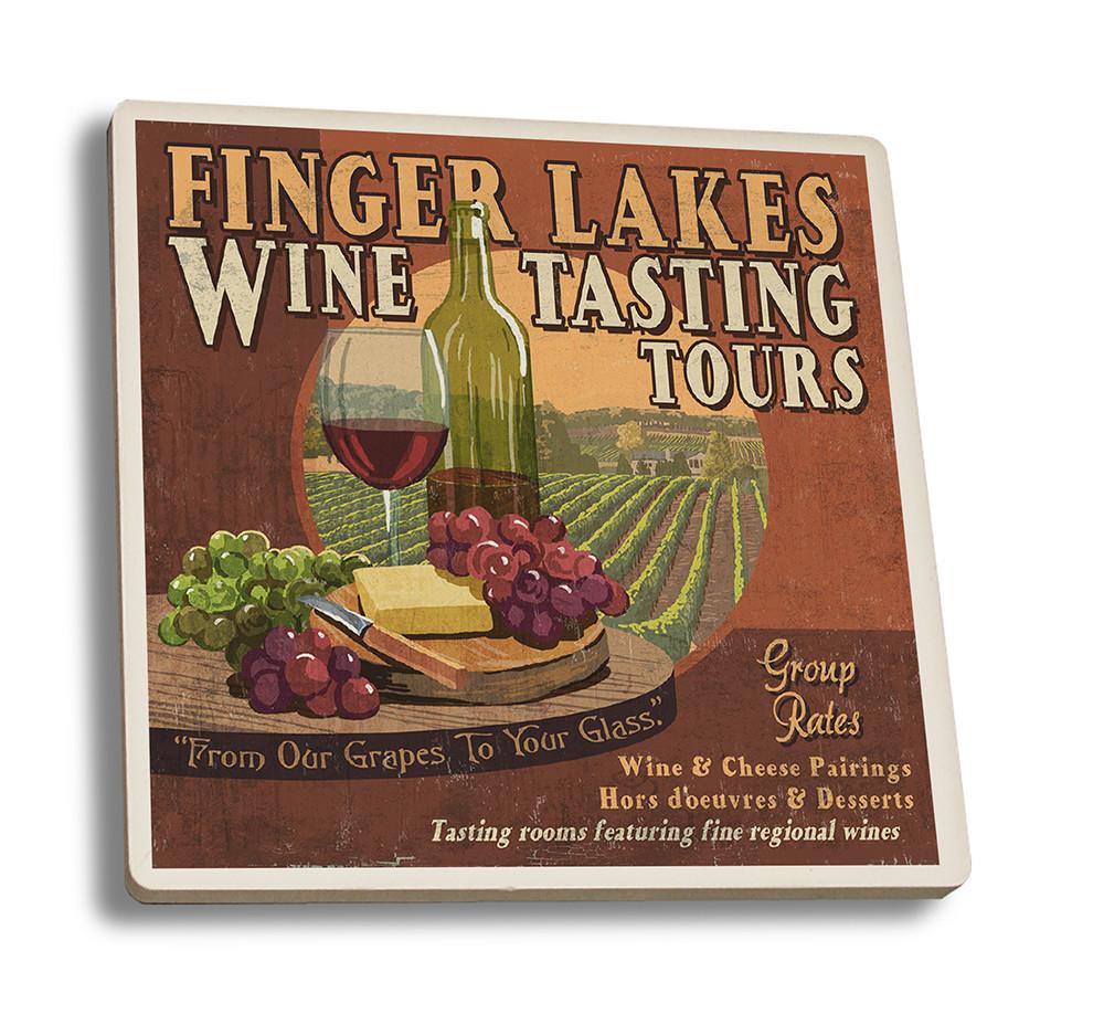 Coaster (Finger Lakes, New York - Wine Tasting Vintage Sign - Lantern Press Artwork) Coaster Nightingale Boutique Coaster Set 