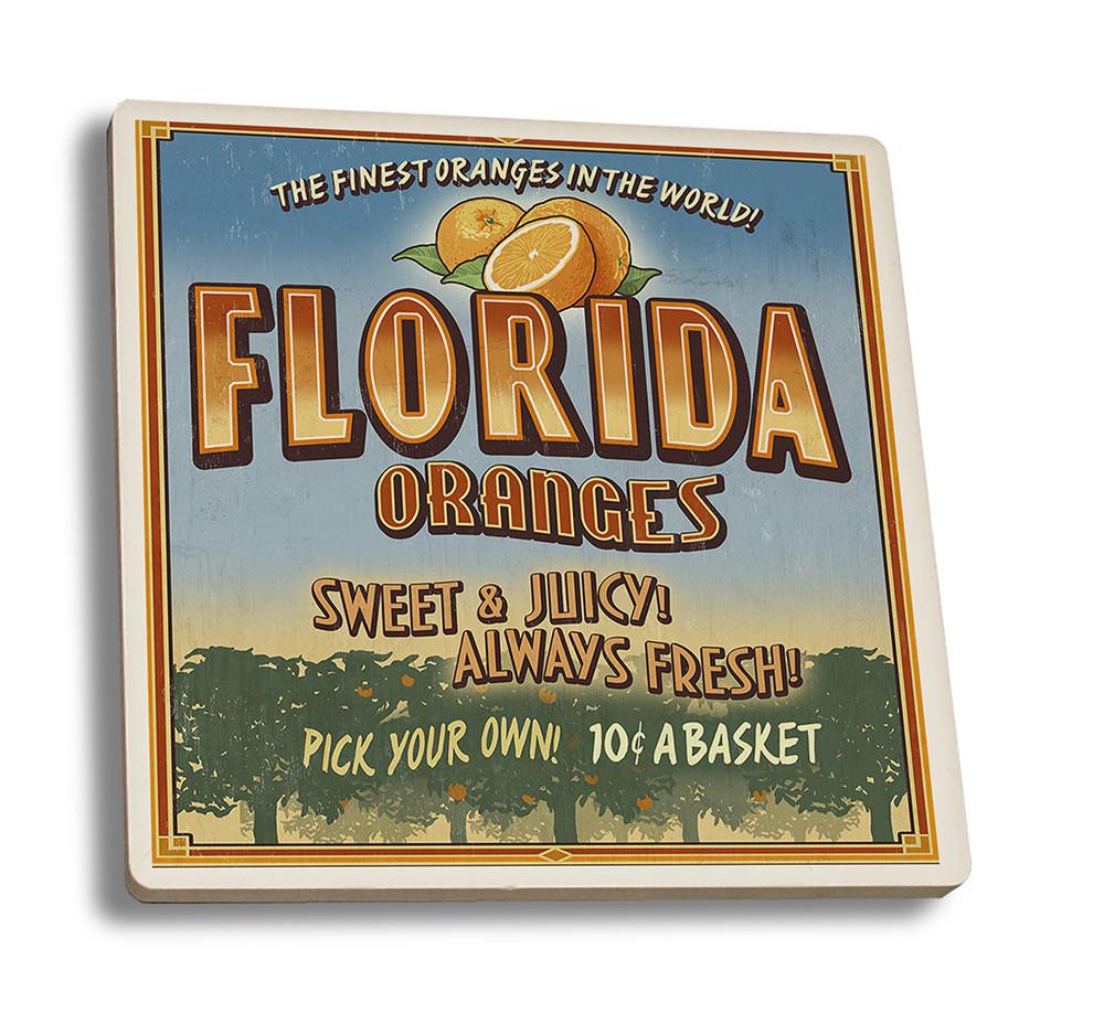 Coaster (Florida - Orange Grove Vintage Sign - Lantern Press Artwork) Coaster Nightingale Boutique Coaster Set 
