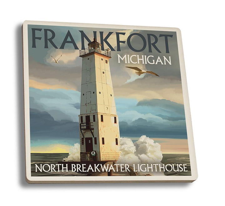 Coaster (Frankfort Lighthouse, Michigan - Lantern Press Artwork) Coaster Nightingale Boutique Coaster Set 