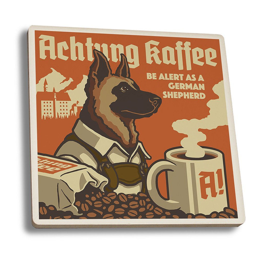 Coaster (German Shepherd - Retro Coffee Ad - Lantern Press Artwork) Coaster Nightingale Boutique Coaster Set 