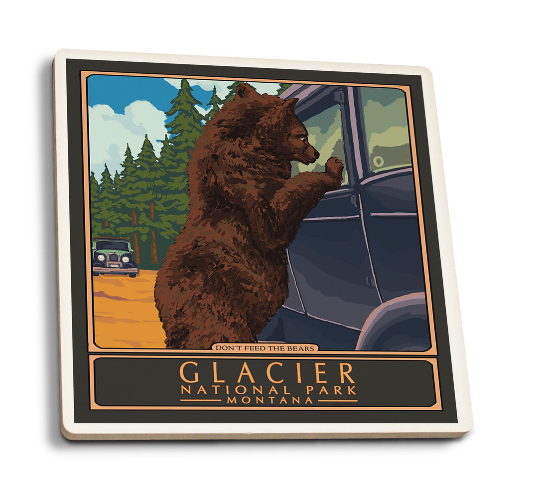 Coaster (Glacier National Park, Montana - Don't Feed the Bears - Lantern Press Artwork) Coaster Nightingale Boutique Coaster Pack 