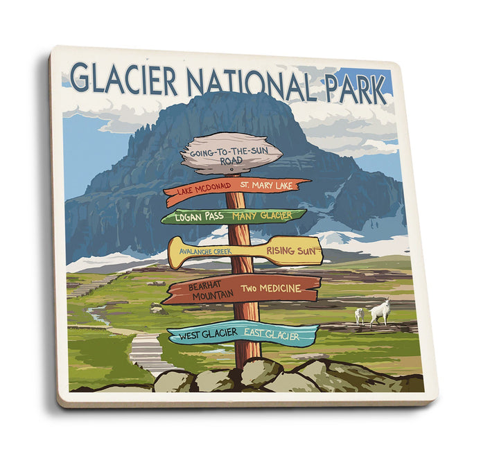 Coaster (Glacier National Park, Montana - Going-To-The-Sun Road Mountain Signpost - Lantern Press Artwork) Coaster Nightingale Boutique Coaster Pack 