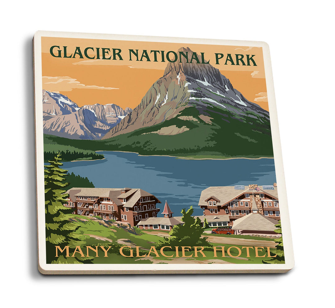 Coaster (Glacier National Park, Montana - Many Glacier Hotel - Lantern Press Artwork) Coaster Nightingale Boutique Coaster Pack 