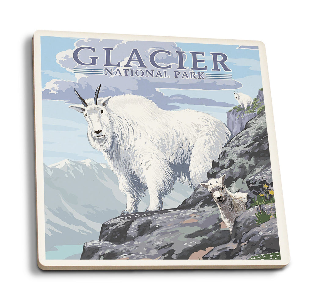 Coaster (Glacier National Park, Montana - Mountain Goat & Kid - Lantern Press Artwork) Coaster Nightingale Boutique Coaster Pack 