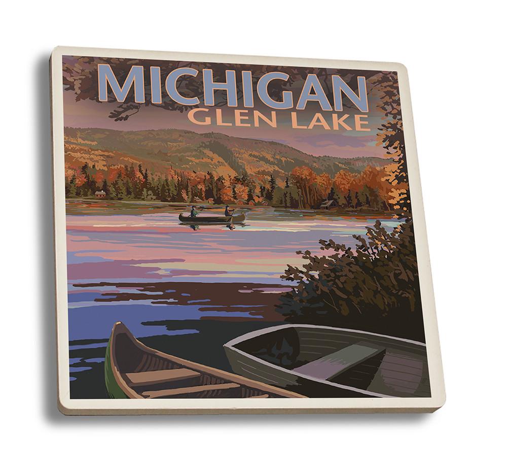 Coaster (Glen Lake, Michigan - Lake Scene at Dusk - Lantern Press Artwork) Coaster Nightingale Boutique Coaster Set 